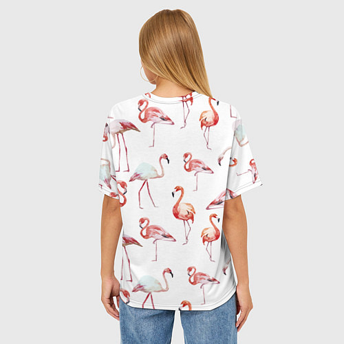 Женская футболка оверсайз Действия фламинго / 3D-принт – фото 4