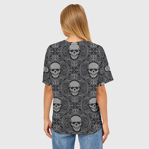 Женская футболка оверсайз Ажурные черепа / 3D-принт – фото 4