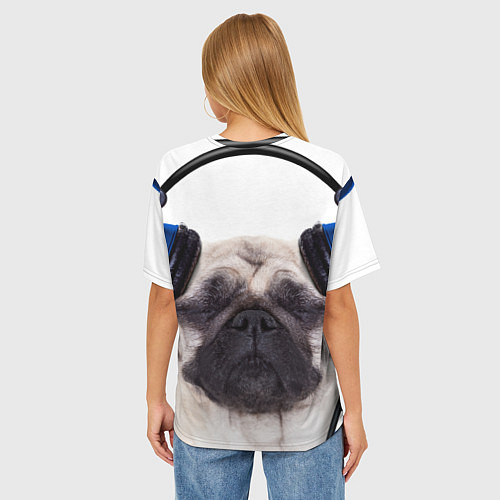 Женская футболка оверсайз Мопс в наушниках / 3D-принт – фото 4