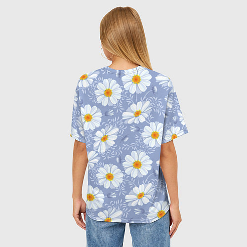 Женская футболка оверсайз Нежные ромашки / 3D-принт – фото 4