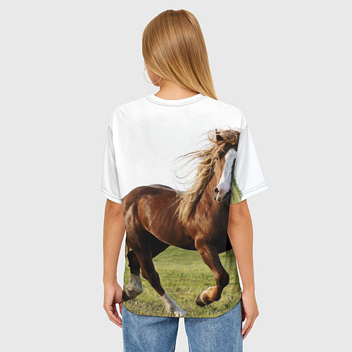 Женская футболка оверсайз Бегущая лошадь / 3D-принт – фото 4