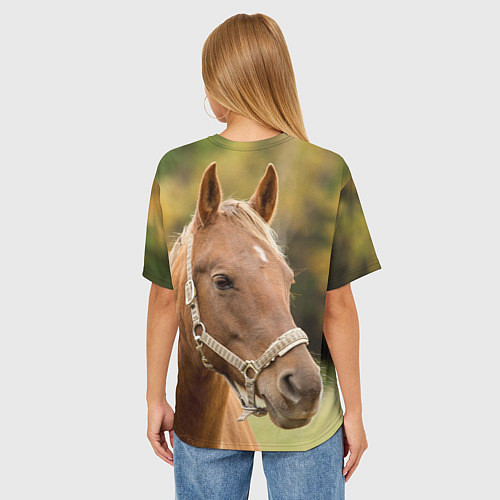Женская футболка оверсайз Взгляд лошади / 3D-принт – фото 4