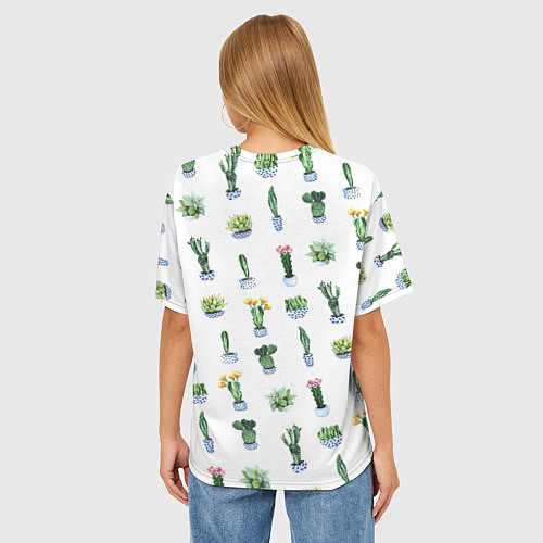 Женская футболка оверсайз Кактусы / 3D-принт – фото 4