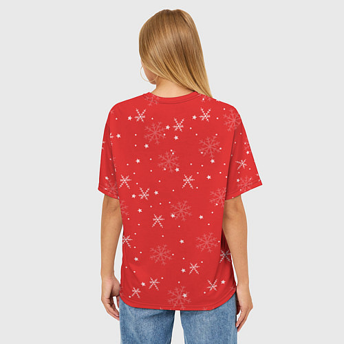 Женская футболка оверсайз Праздничные олени / 3D-принт – фото 4