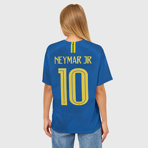 Женская футболка оверсайз Сборная Бразилии: Неймар ЧМ-2018 гостевая / 3D-принт – фото 4