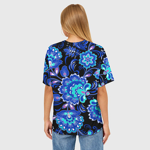 Женская футболка оверсайз Синяя хохлома / 3D-принт – фото 4