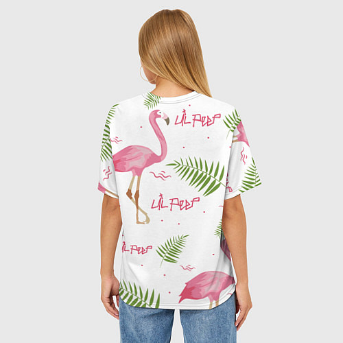 Женская футболка оверсайз Lil Peep: Pink Flamingo / 3D-принт – фото 4