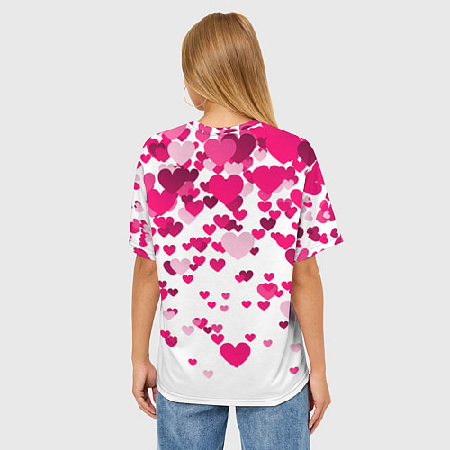Женская футболка оверсайз Сердца розовые падают / 3D-принт – фото 4