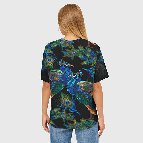 Женская футболка оверсайз Павлины - вышивка гладью / 3D-принт – фото 4