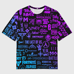 Футболка оверсайз женская Неоновые лого игр, цвет: 3D-принт