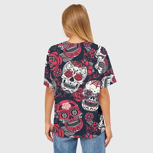 Женская футболка оверсайз Мексиканские черепа / 3D-принт – фото 4