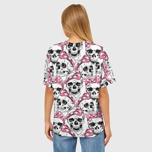 Женская футболка оверсайз Черепа в розовых платках / 3D-принт – фото 4