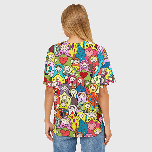 Женская футболка оверсайз Весёлые матрешки / 3D-принт – фото 4