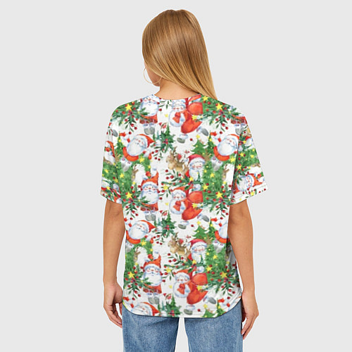 Женская футболка оверсайз Деды Морозы с подарками - паттерн / 3D-принт – фото 4