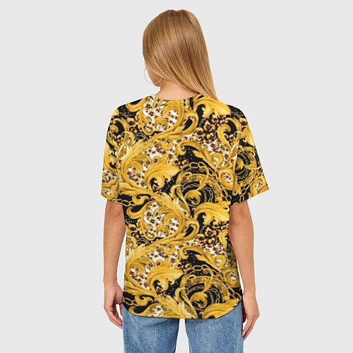 Женская футболка оверсайз Золотой лиственный узор / 3D-принт – фото 4