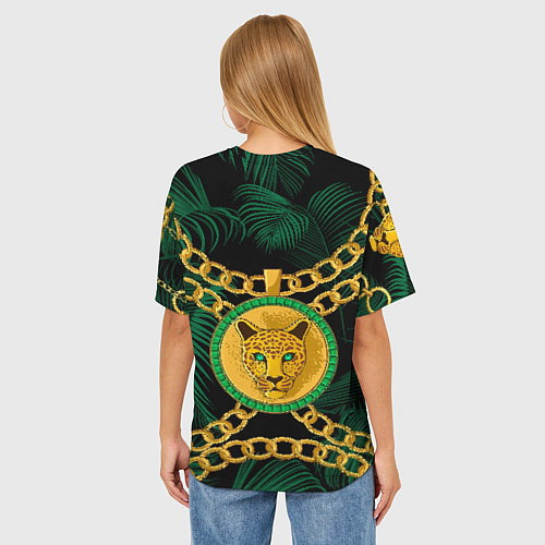 Женская футболка оверсайз Золотой леопард и цепь / 3D-принт – фото 4