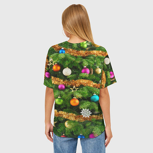 Женская футболка оверсайз Живая новогодняя ёлка / 3D-принт – фото 4