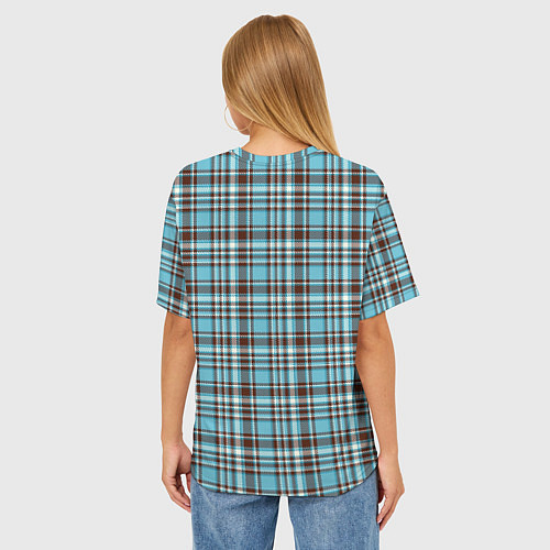Женская футболка оверсайз Клетчатый голубой стиль рубашки / 3D-принт – фото 4