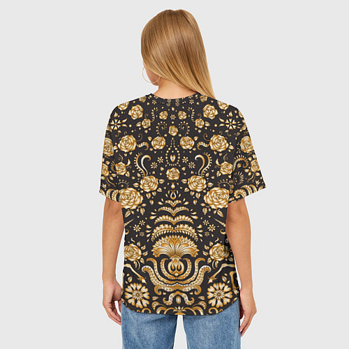 Женская футболка оверсайз Золотые единороги и цветы / 3D-принт – фото 4