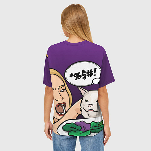 Женская футболка оверсайз Woman yelling at a cat / 3D-принт – фото 4