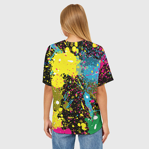 Женская футболка оверсайз Панда хипстер в брызгах краски / 3D-принт – фото 4