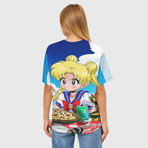 Женская футболка оверсайз Пицца Мун / 3D-принт – фото 4
