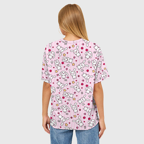 Женская футболка оверсайз Зайчики / 3D-принт – фото 4