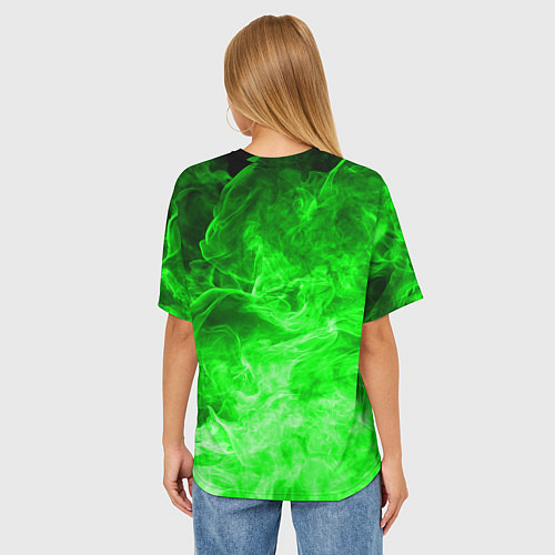 Женская футболка оверсайз ОГОНЬ GREEN NEON / 3D-принт – фото 4