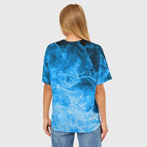 Женская футболка оверсайз ОГОНЬ BLUE / 3D-принт – фото 4
