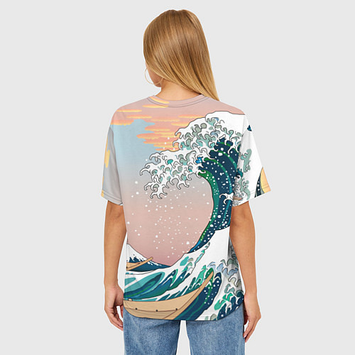 Женская футболка оверсайз Большая волна в канагаве / 3D-принт – фото 4