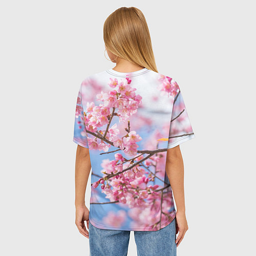 Женская футболка оверсайз Ветки Сакуры / 3D-принт – фото 4