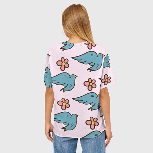 Женская футболка оверсайз Стайка птиц / 3D-принт – фото 4