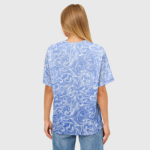 Женская футболка оверсайз Волны на голубом фоне / 3D-принт – фото 4