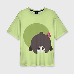 Женская футболка оверсайз Прикольная панда с бабочкой