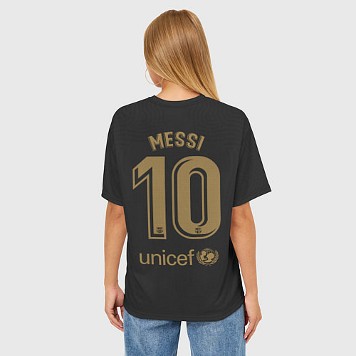 Женская футболка оверсайз Messi away 20-21 / 3D-принт – фото 4