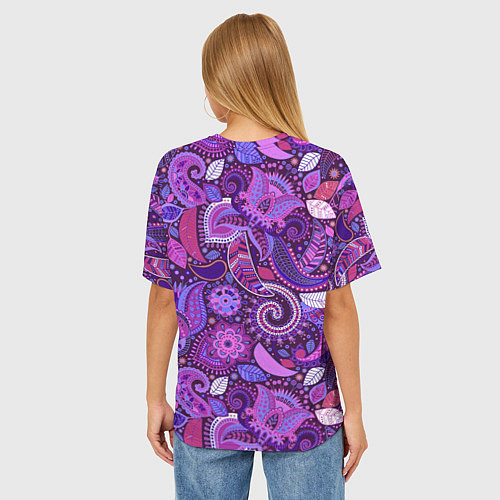 Женская футболка оверсайз Фиолетовый этнический дудлинг / 3D-принт – фото 4