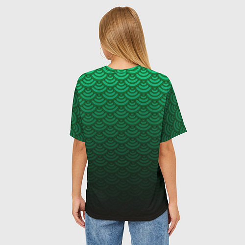 Женская футболка оверсайз Узор зеленая чешуя дракон / 3D-принт – фото 4
