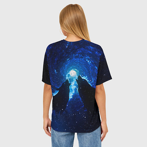 Женская футболка оверсайз Волки силуэты звездное небо / 3D-принт – фото 4