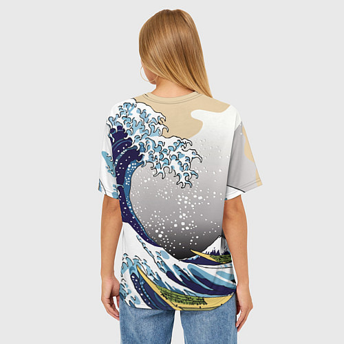 Женская футболка оверсайз The great wave off kanagawa / 3D-принт – фото 4