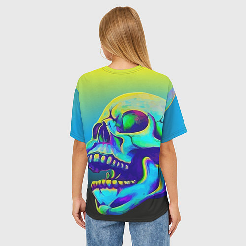 Женская футболка оверсайз Neon skull / 3D-принт – фото 4
