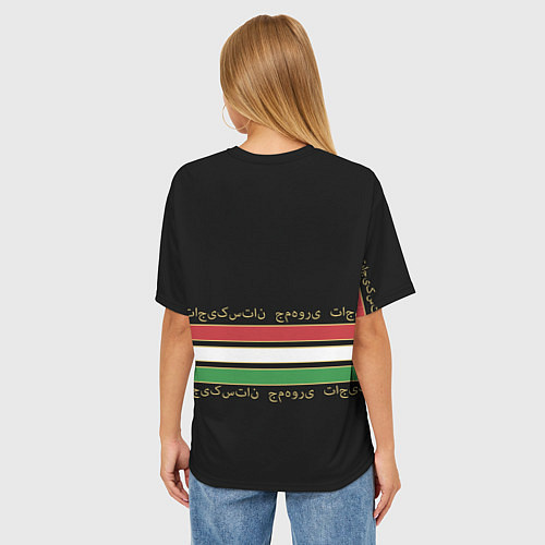 Женская футболка оверсайз Таджикистан - черный лев / 3D-принт – фото 4
