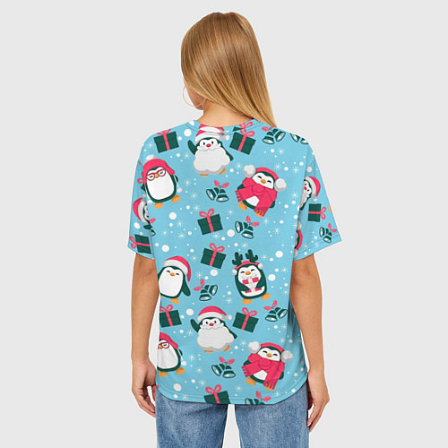 Женская футболка оверсайз Новогодние Пингвины / 3D-принт – фото 4