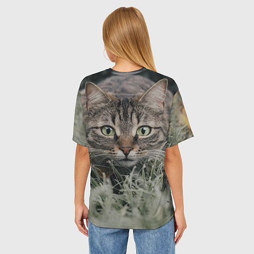 Женская футболка оверсайз Кошка / 3D-принт – фото 4