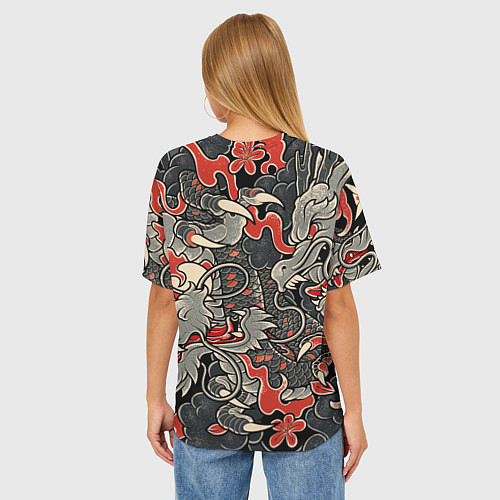 Женская футболка оверсайз Самурай Якудза, драконы / 3D-принт – фото 4
