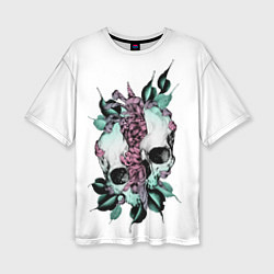 Женская футболка оверсайз Череп с японскими цветами