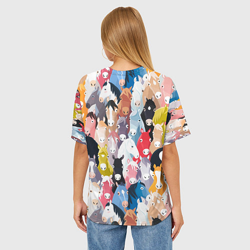 Женская футболка оверсайз Цветные лошади / 3D-принт – фото 4