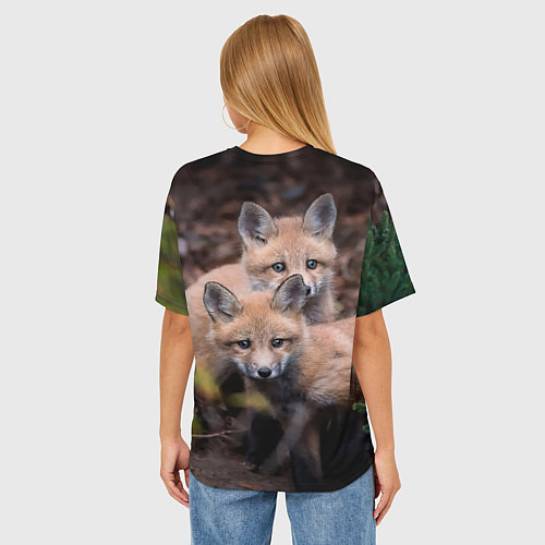 Женская футболка оверсайз Лисички фото / 3D-принт – фото 4