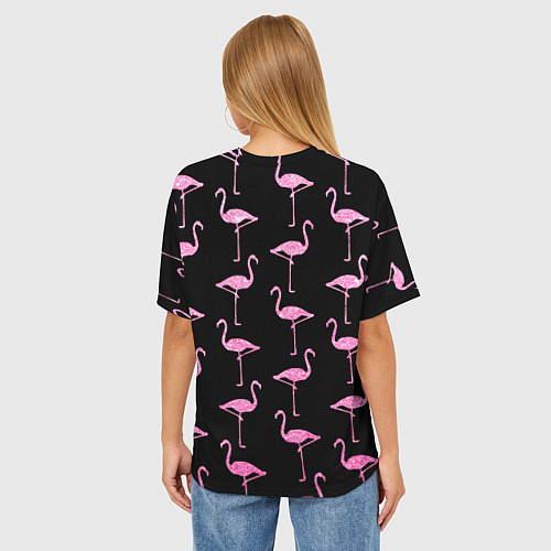 Женская футболка оверсайз Фламинго Чёрная / 3D-принт – фото 4