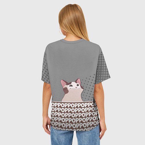 Женская футболка оверсайз Wide-Mouthed Popping Cat / 3D-принт – фото 4