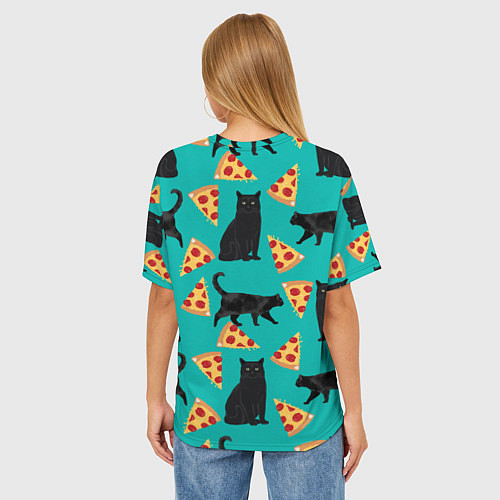 Женская футболка оверсайз Котики и Пиццы / 3D-принт – фото 4